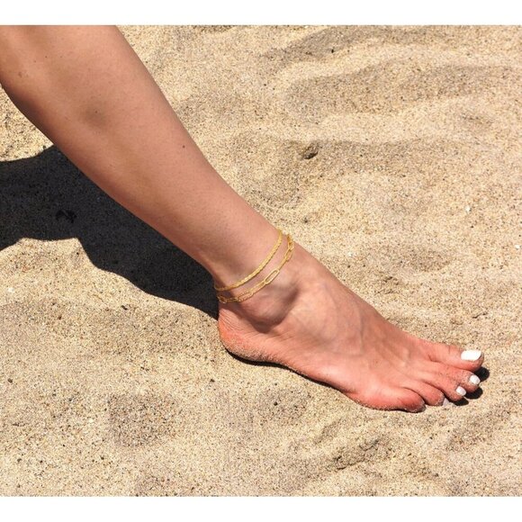 2 Layered Paper Beaded Cuban Link Waterproof Adjustable Anklet for Women - Picture 7 of 7